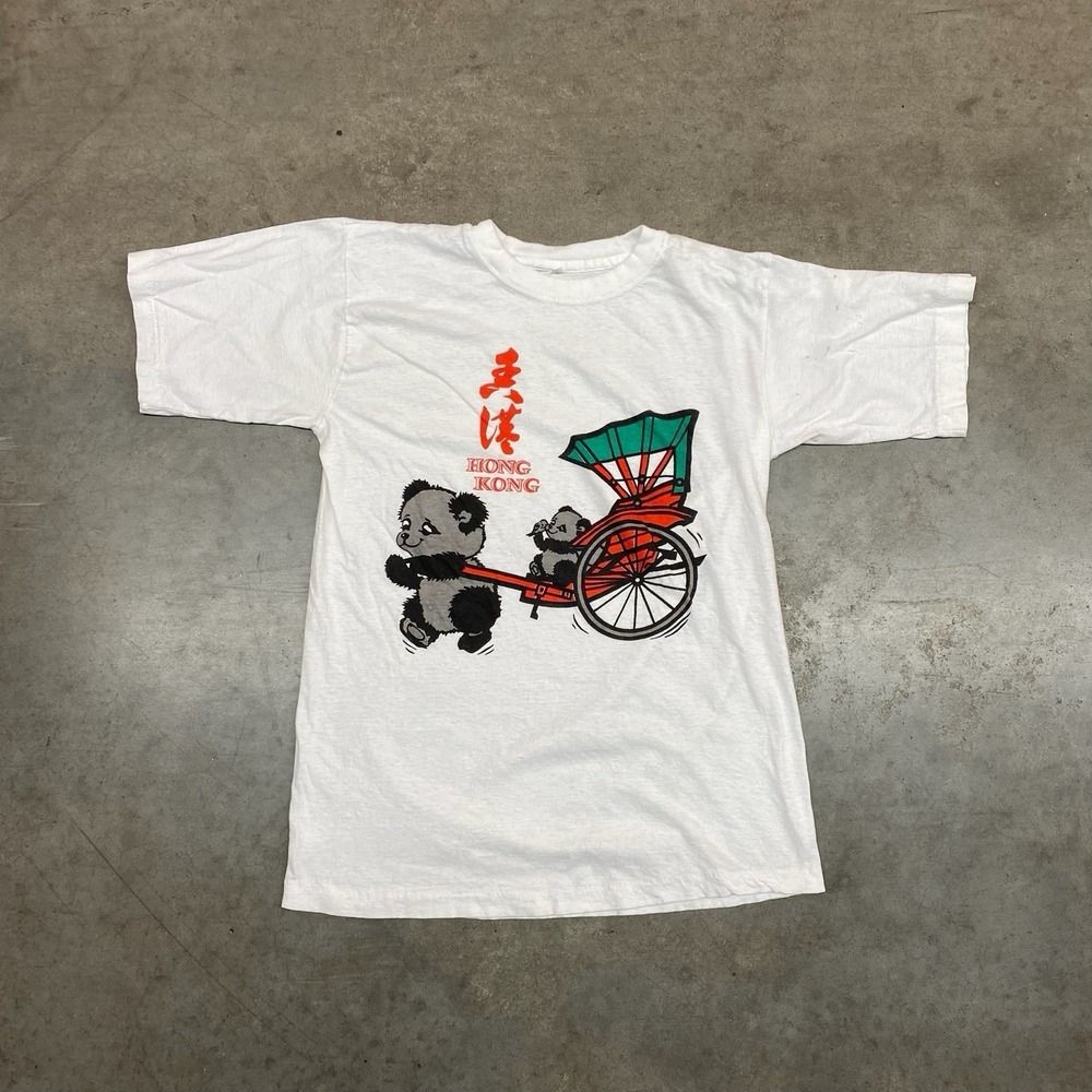 Vintage Hong Kong‎ Panda Graphic T Shirt White Mens Large Tourist Tee